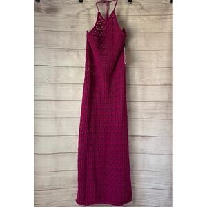 Future Collective Pink Midi Dress Halter Tie Neck Open Knit Crochet Size XL